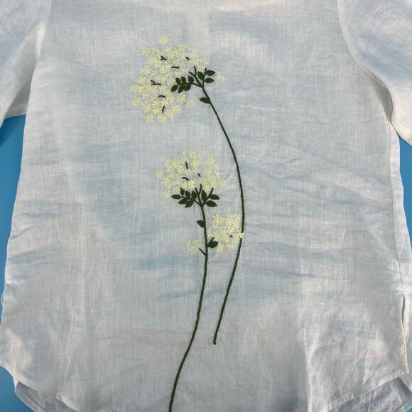 White Linen Floral Embroidered Tunic Blouse Top (S) - Picture 8 of 10